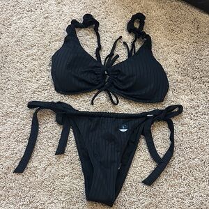 Stylish Black Ribbed Bikini Bottom